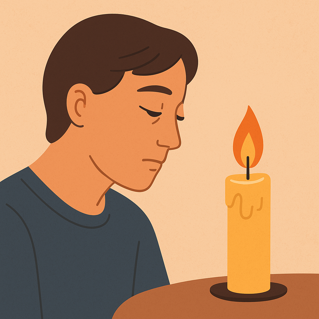 Osoba koncentruje wzrok na płomieniu świecy – ilustracja techniki fiksacji wzroku w hipnozie.