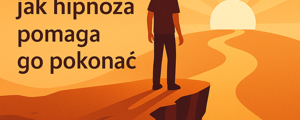 Osoba stojąca na krawędzi skały, przed nią droga w świetle symbolizującym odwagę i nowe możliwości – ilustracja pokonywania strachu przed porażką.